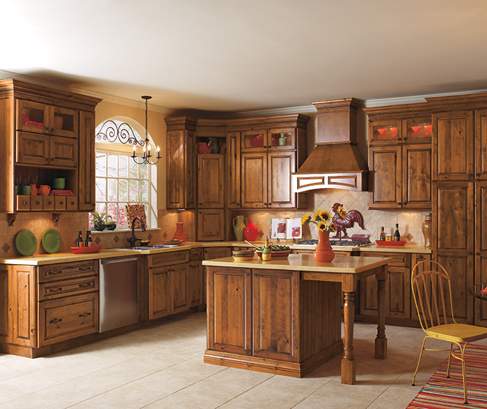 Carson Rustic Alder kitchen cabinets in Whiskey Black finish