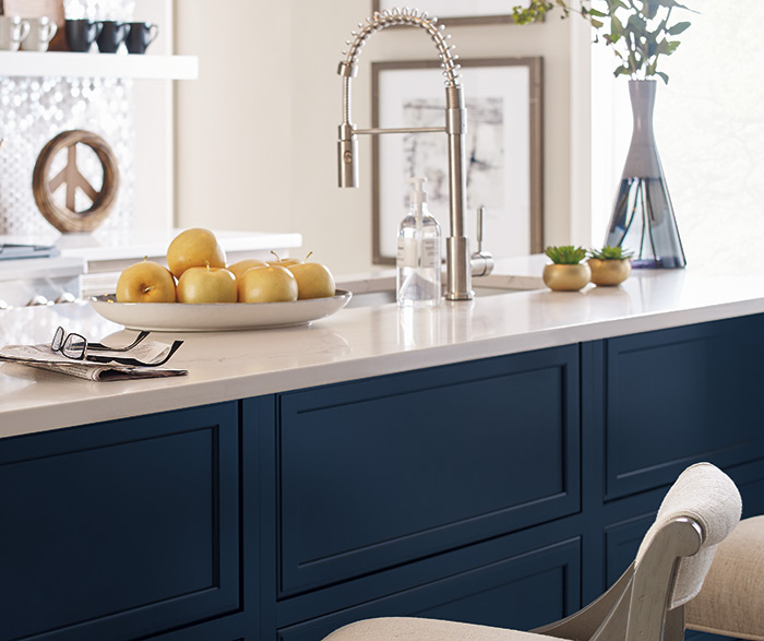 Navy Blue and Light Stain Cabinets