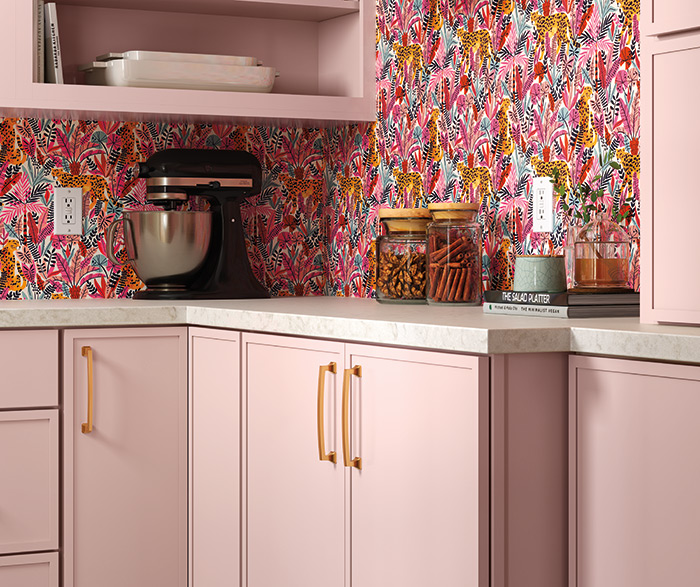 Contemporary Pink Painted Pantry Cabinets