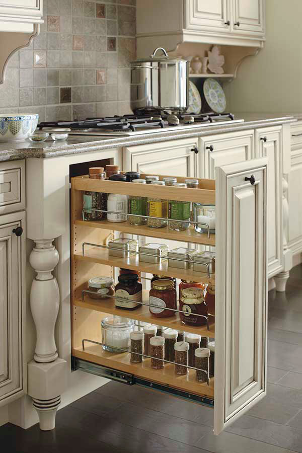 base cabinet pullout storage for spices and cookware