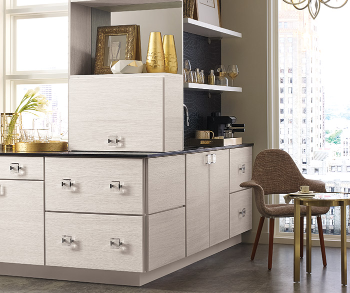 Contemporary wet bar cabinets in a specialty laminate finish